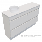 1200 Vega Slim Floor Standing Offset Left Basin Vanity (4 Drawer) - Specify Colour & Slab Top