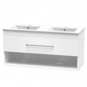 CASHMERE VALLEY 1200 DB DRAWER OPEN WHITE MELAMINE