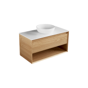 Edge Largo 1000 1 drawer, open shelf, timber veneer, solid surface top