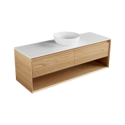 Edge Largo 1500 2 drawers, open shelf, timber veneer, solid surface top