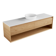 Edge Largo 1800 2 drawers, open shelf, timber veneer, solid surface top