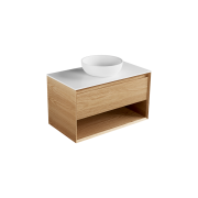 Edge Largo 900 1 drawer, open shelf, timber veneer, solid surface top