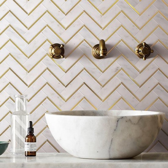 Mosaix Lux Gold Herringbone White 275 X 303 | Tile Depot