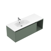 1200 Savanna Wall Hung Left Hand Offset Basin Vanity (1 Drawer, 1 Open Shelf Right) - Specify Colour