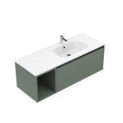 1200 Savanna Wall Hung Right Hand Offset Basin Vanity (1 Drawer, 1 Open Shelf Left) - Specify Colour