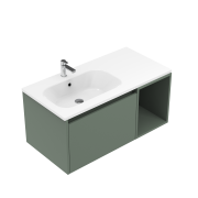 900 Savanna Wall Hung Left Hand Offset Basin Vanity (1 Drawer, 1 Open Shelf Right) - Specify Colour