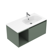 900 Savanna Wall Hung Right Hand Offset Basin Vanity (1 Drawer, 1 Open Shelf Left) - Specify Colour