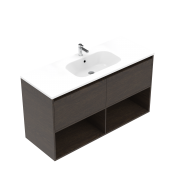 1200 Savanna Double Tier Wall Hung Single Basin Vanity (2 drawer, 2 open shelf) - Specify Colour & B