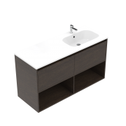 1200 Savanna Double Tier Wall Hung Right Hand Offset Basin Vanity (2 drawer, 2 open shelf) - Specify