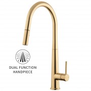 Apollo Gooseneck Pull Out Sink Mixer Brushed Brass (PVD)